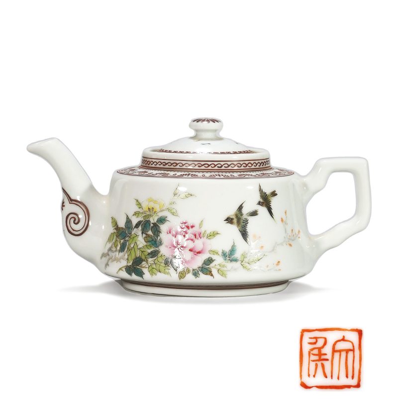 民国 邹文侯画粉彩花鸟纹执壶