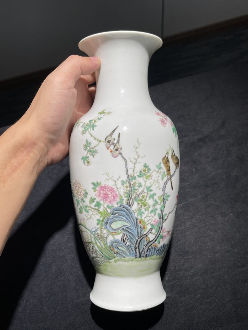 民国 粉彩花鸟纹瓶一对 - 图15
