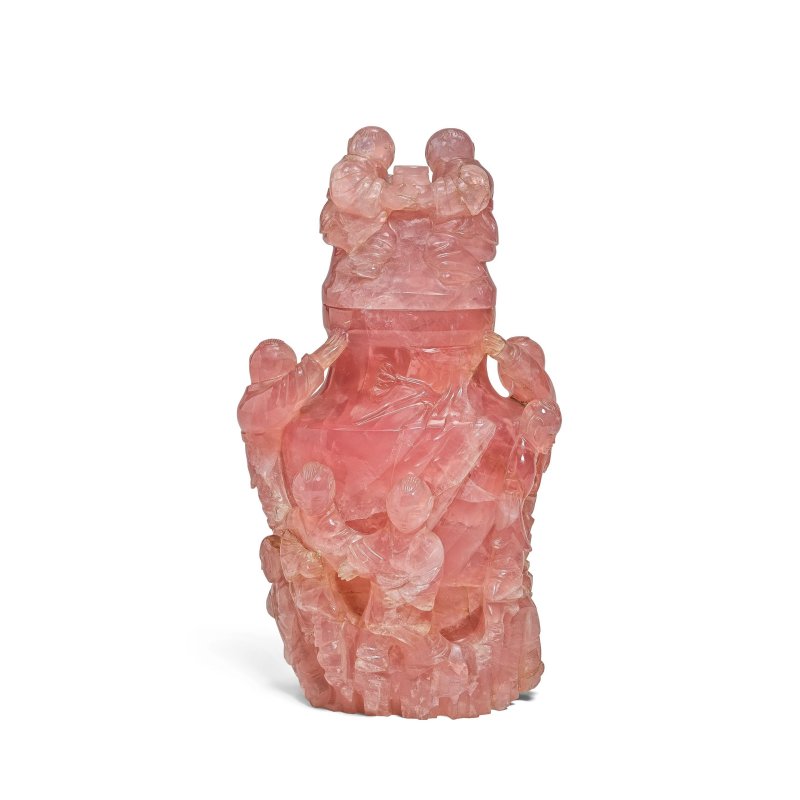 清晚期 粉晶童子紋瓶 | A ROSE QUARTZ 'BOYS' VASE AND COVER - 图4