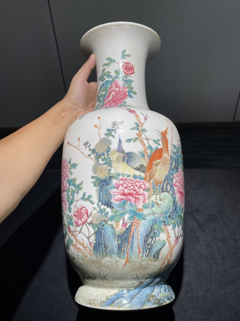 民国 粉彩花鸟纹大瓶 - 图2