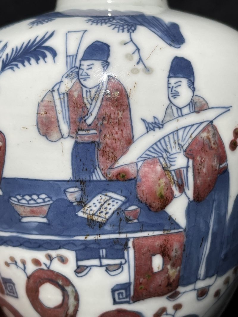 清晚期 青花釉里红人物纹小罐 - 图6
