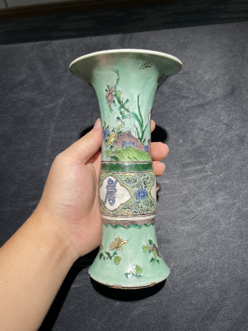 清康熙 素三彩花鸟纹小花觚 - 图3