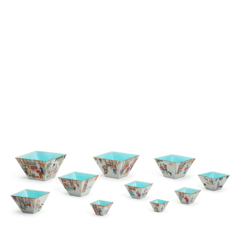 清嘉慶 粉彩西廂記人物故事圖套碗 一組十件 | A RARE SET OF TEN FAMILLE ROSE 'ROMANCE OF THE WESTERN CHAMBER' NESTING BOWLS - 图7