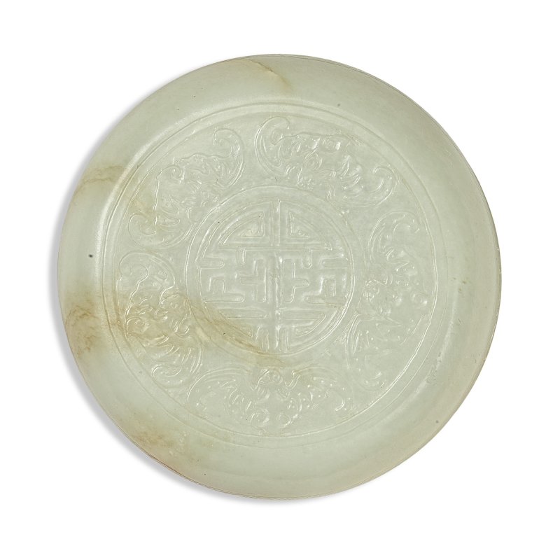 清乾隆/嘉慶 白玉五福拱壽紋圓盒 | A WHITE JADE CIRCULAR BOX AND COVER - 图3