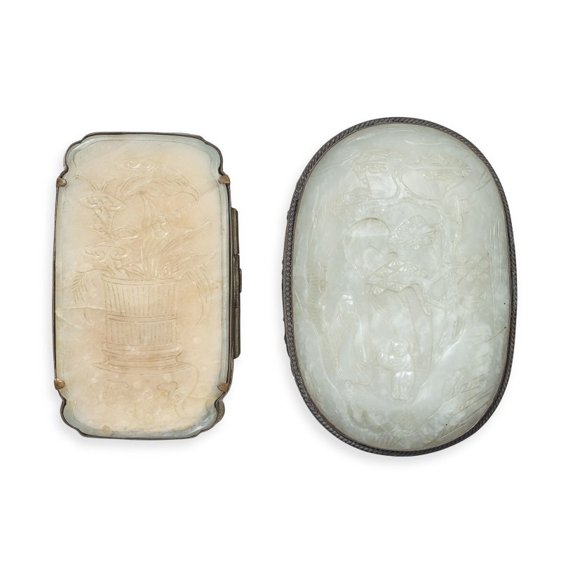 十九世紀 嵌玉盒兩件 | TWO JADE PLAQUES INSET INTO METAL BOXES - 图2