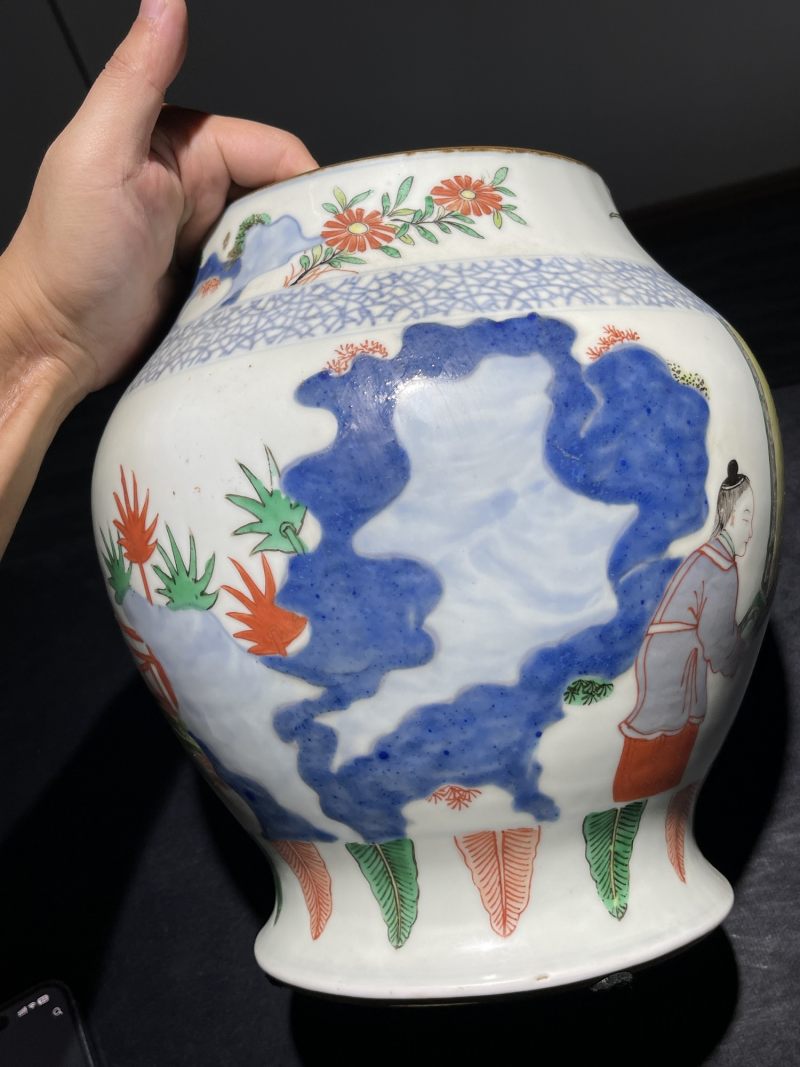 清晚期 青花五彩人物纹将军罐一对 - 图15
