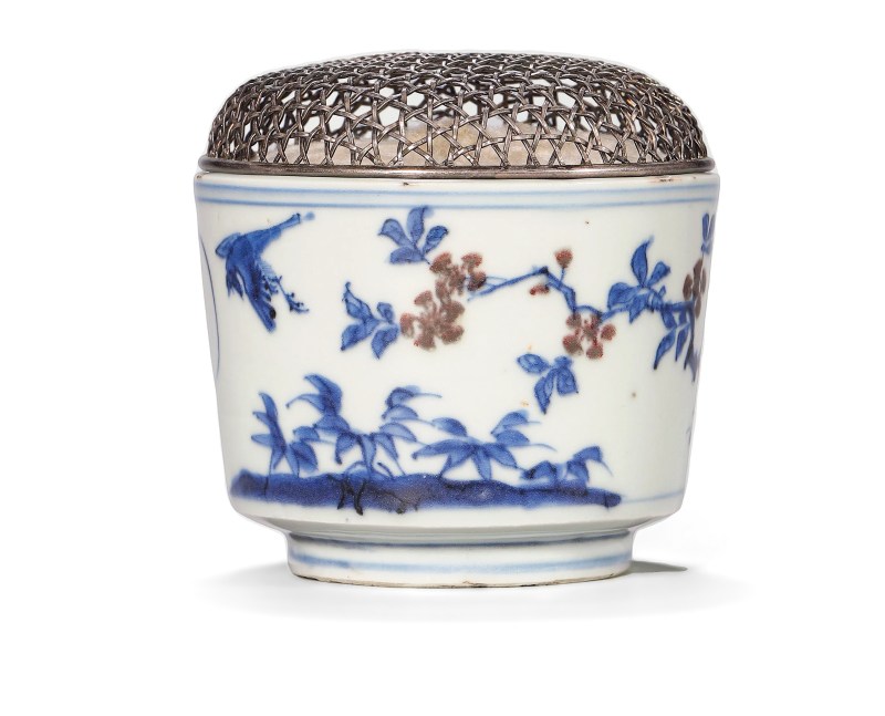 明天启 青花釉里红花鸟纹香炉