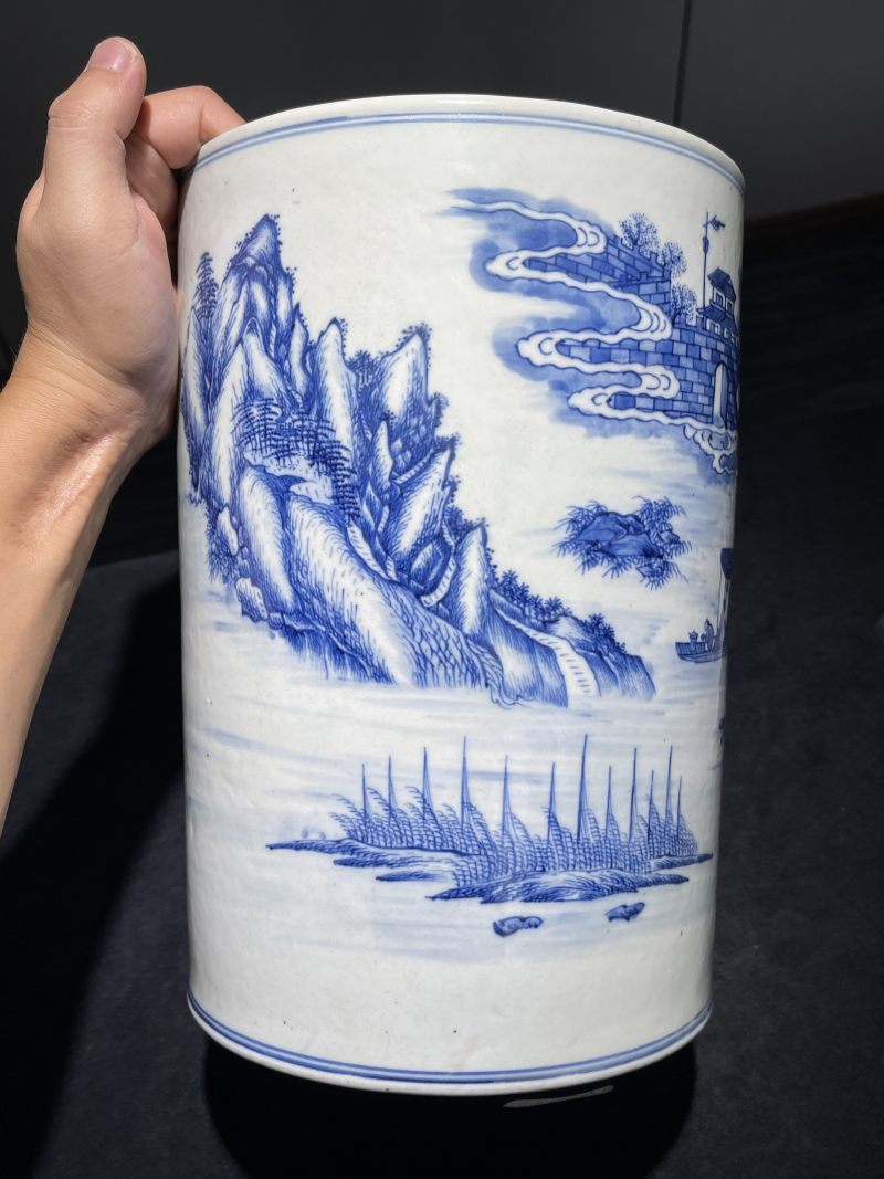 清雍正 青花夜游赤壁纹大画筒 - 图5