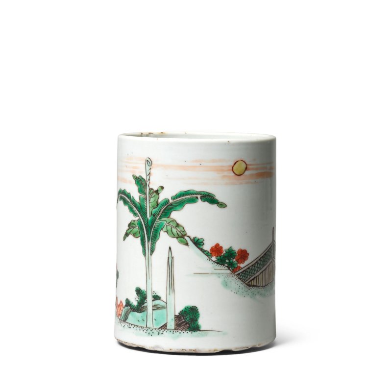 清康熙 五彩指日高升圖筆筒 | A FAMILLE VERTE 'POINTING TO THE SUN' BRUSHPOT, BITONG - 图5