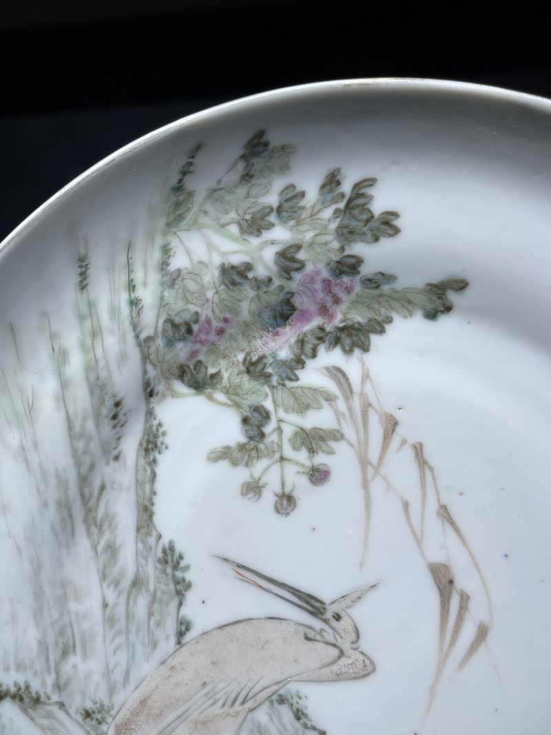 清光绪 浅绛彩金品卿花鸟纹盘 - 图4