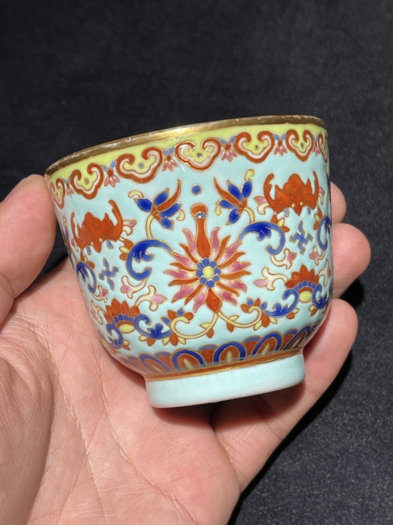 清光绪 仿景泰蓝福寿万代纹杯 - 图2