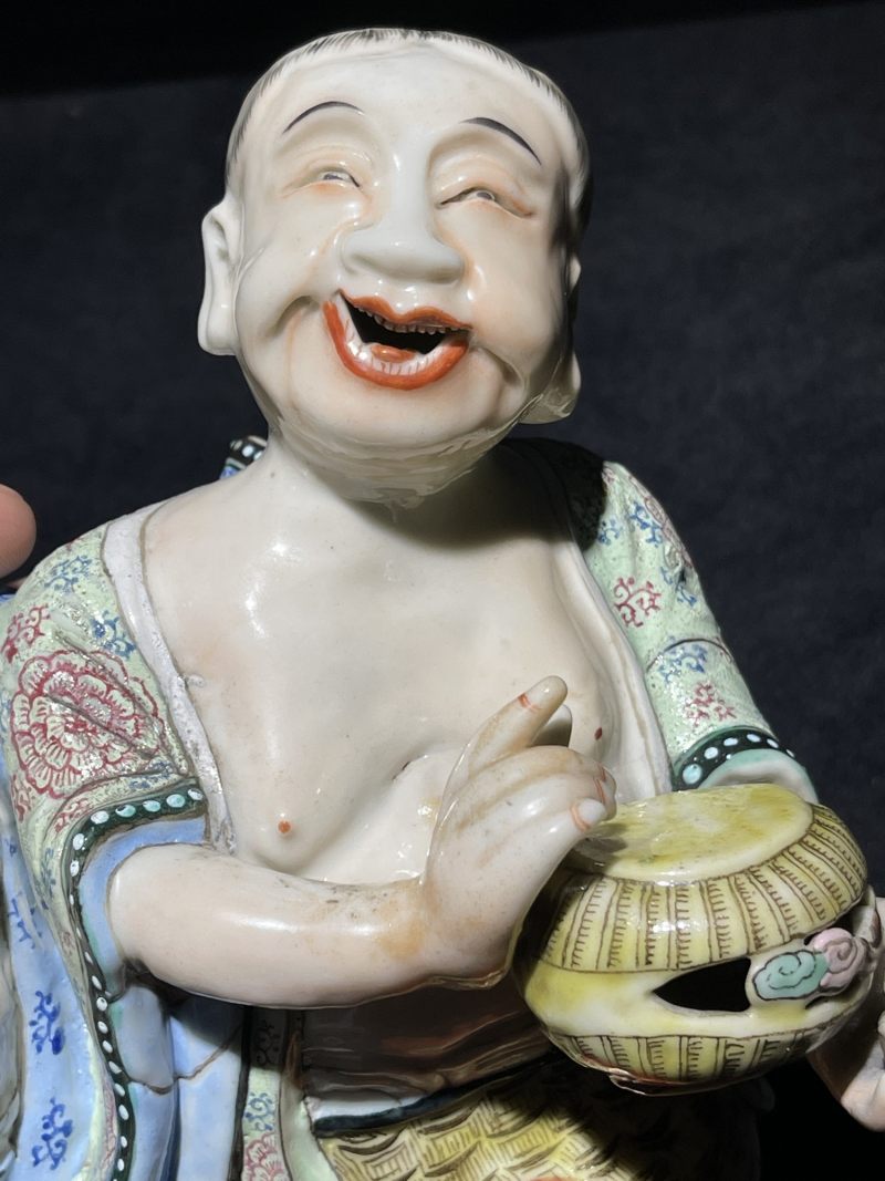 清乾隆 粉彩和合二仙瓷塑 - 图5