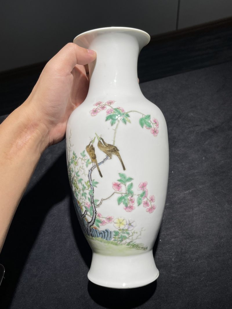 民国 粉彩花鸟纹瓶一对 - 图16