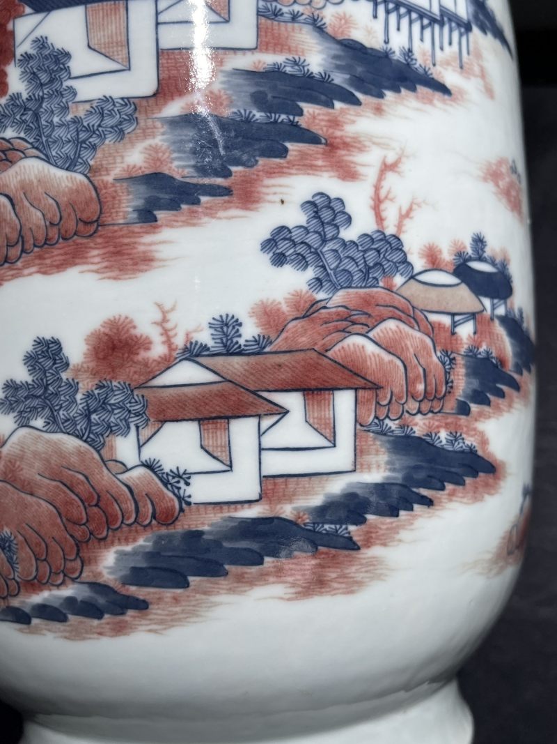 清中期 青花釉里红山水纹铺首尊 - 图9