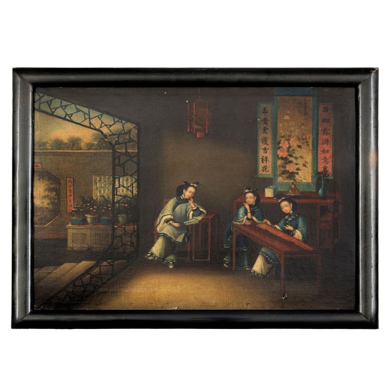 煜呱（傳） 仕女圖兩幅 布面油畫 裝框 | ATTRIBUTED TO YOUQUA (ACTIVE 1840-1870) - 图5