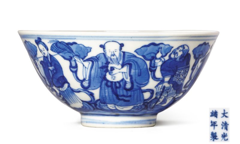 清光绪 青花八仙人物纹茶园 - 图1