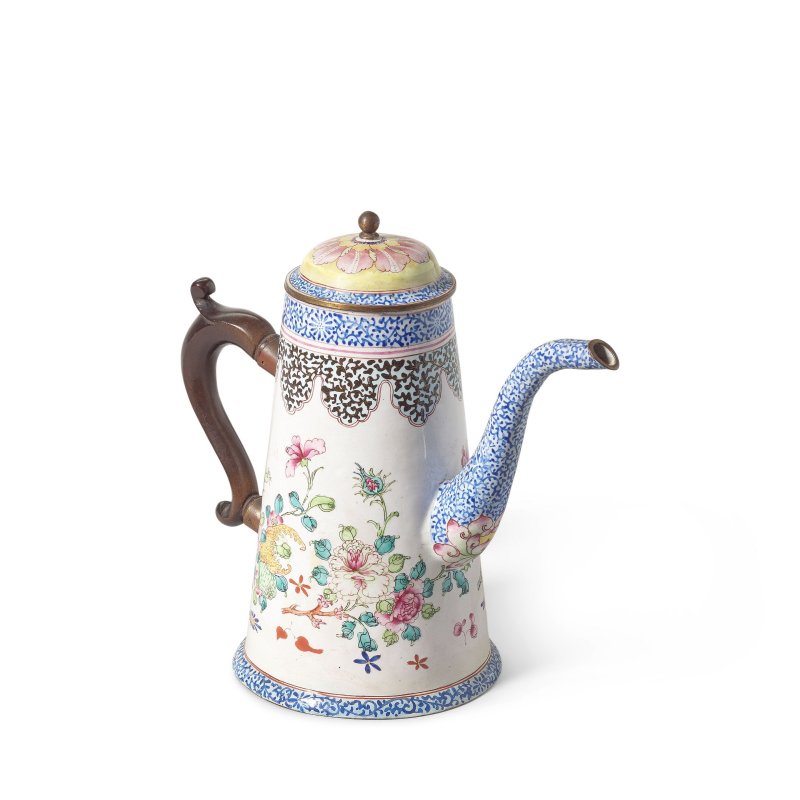 十八世紀 畫琺琅蓋壺 | A PAINTED ENAMEL COFFEE POT AND COVER - 图1