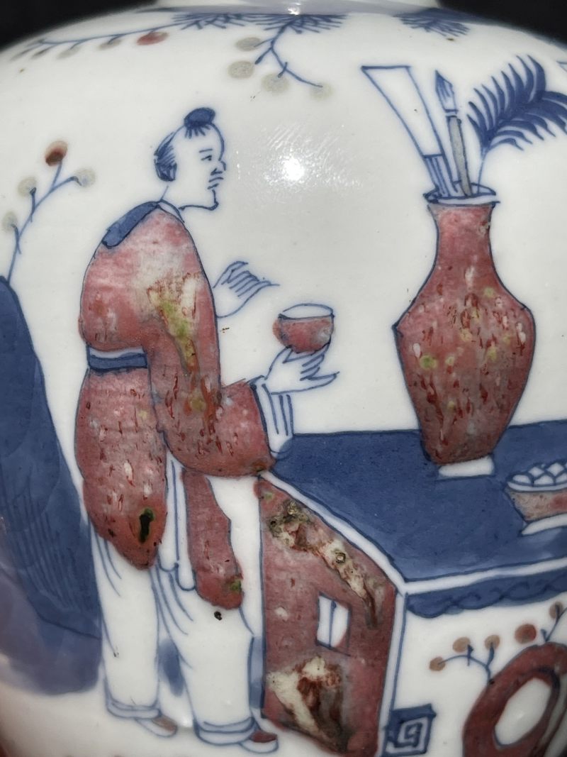清晚期 青花釉里红人物纹小罐 - 图7
