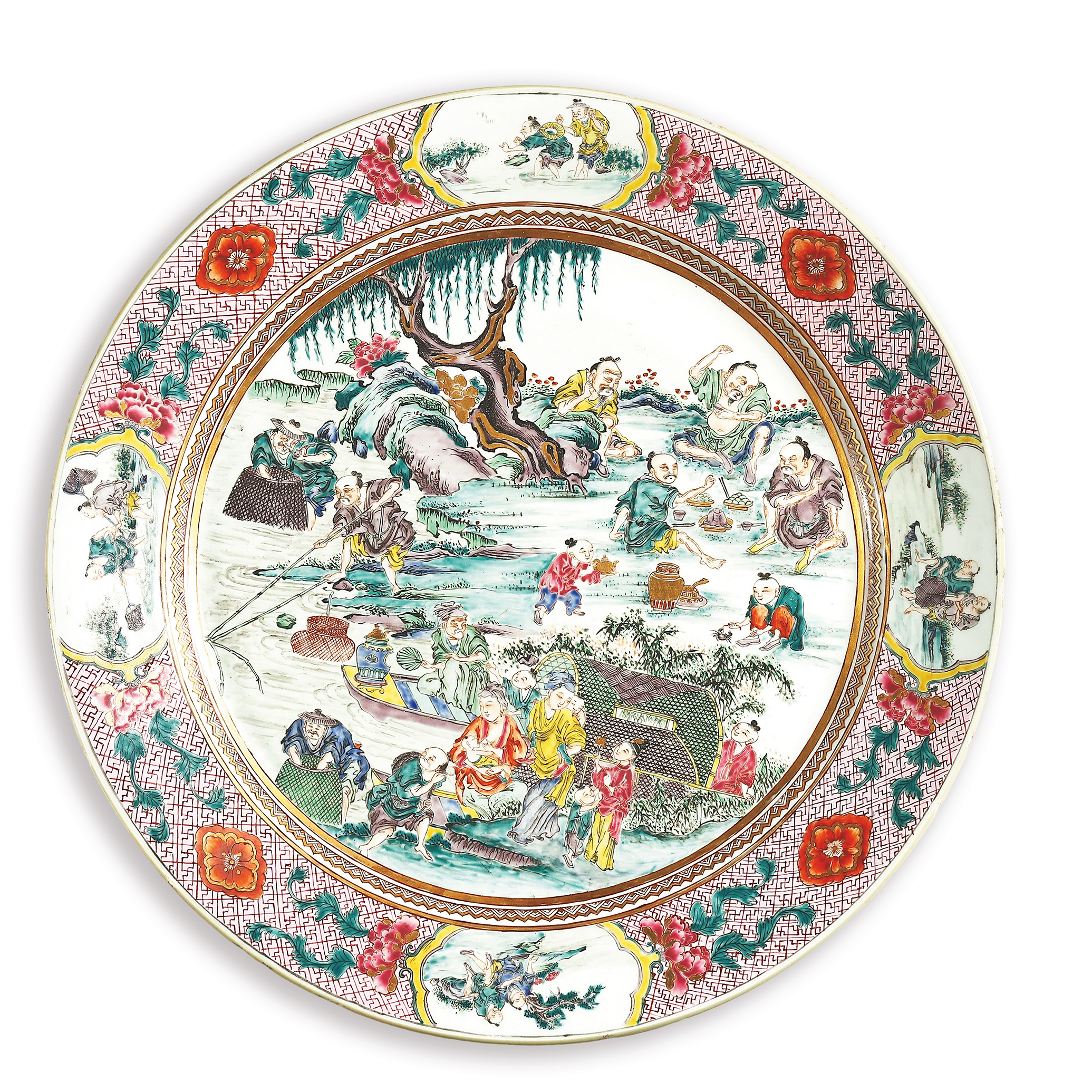 清雍正粉彩渔家乐纹大盘-多宝古瓷宝典