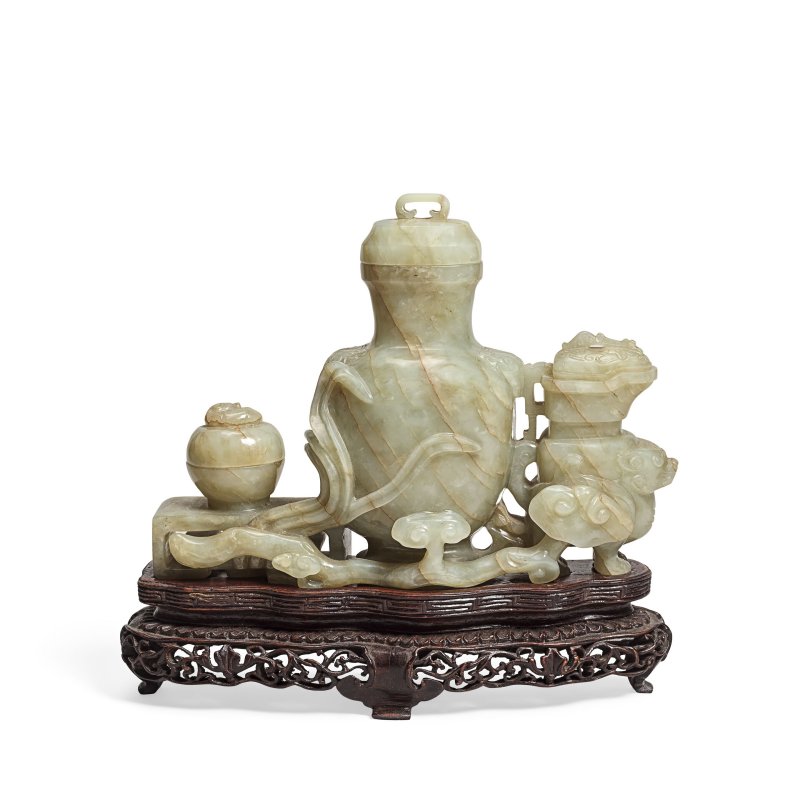 十八/十九世紀 青玉博古紋擺件 | A CELADON JADE 'ANTIQUE TREASURES' GROUP - 图4