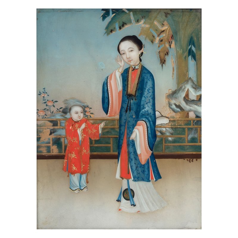 十九世紀 仕女童子玻璃畫 | A REVERSE-GLASS PAINTING