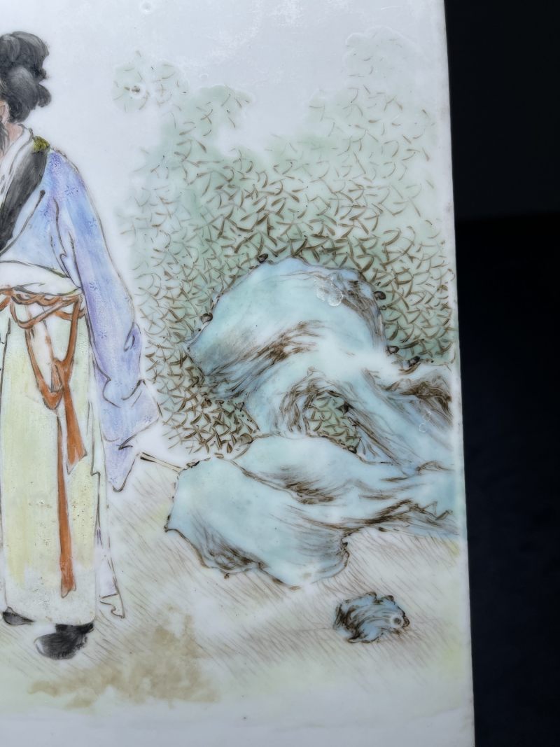 民国 刘希任款粉彩人物纹瓷板 - 图5