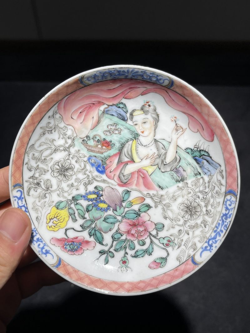 清雍正 广珐琅牧羊女图小盘一组两件 - 图3