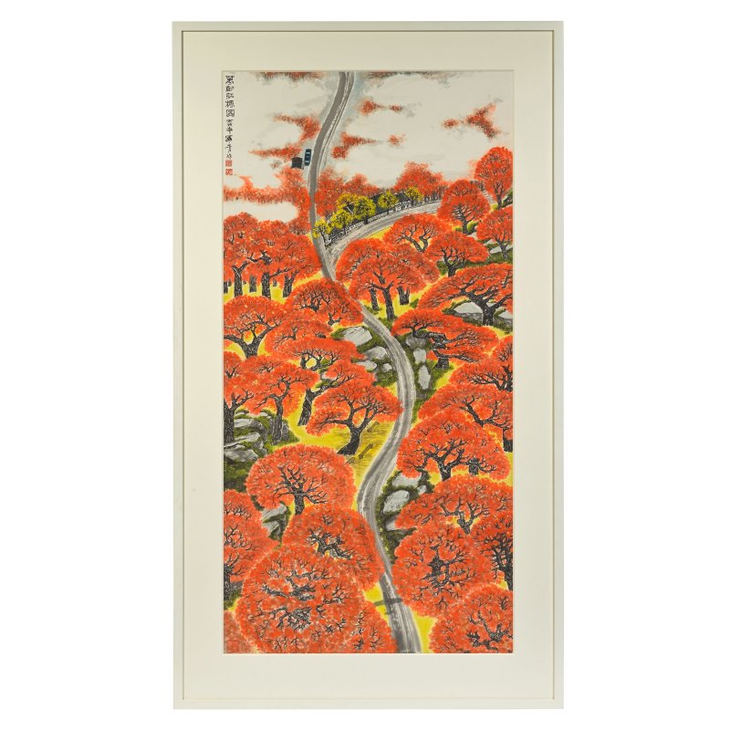羅青 萬樹紅楓圖 設色紙本 鏡框 二零零六年 | LUO QING (LO CH'ING, 1948-) - 图2