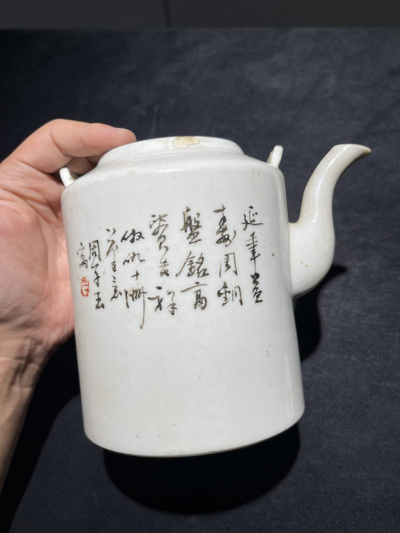 民国 粉彩花鸟纹茶壶一组12件 - 图36