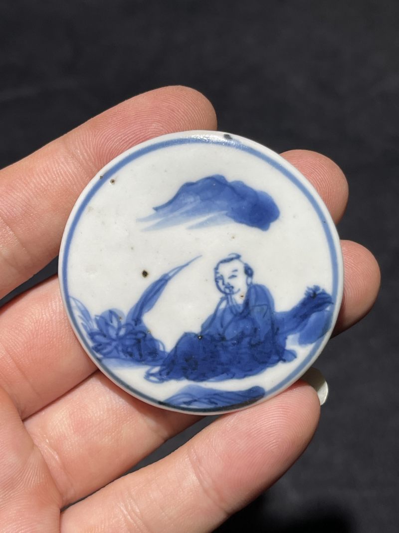 明天启 青花高士图茶入 - 图9