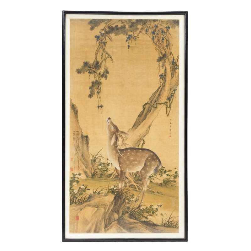 謝身灌（約活躍于1751年）鹿壽圖 絹本設色 鏡框 | XIE SHENGUAN (ACTIVE C.1751) - 图10