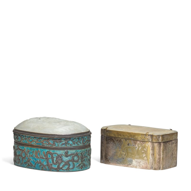 十九世紀 嵌玉盒兩件 | TWO JADE PLAQUES INSET INTO METAL BOXES - 图3