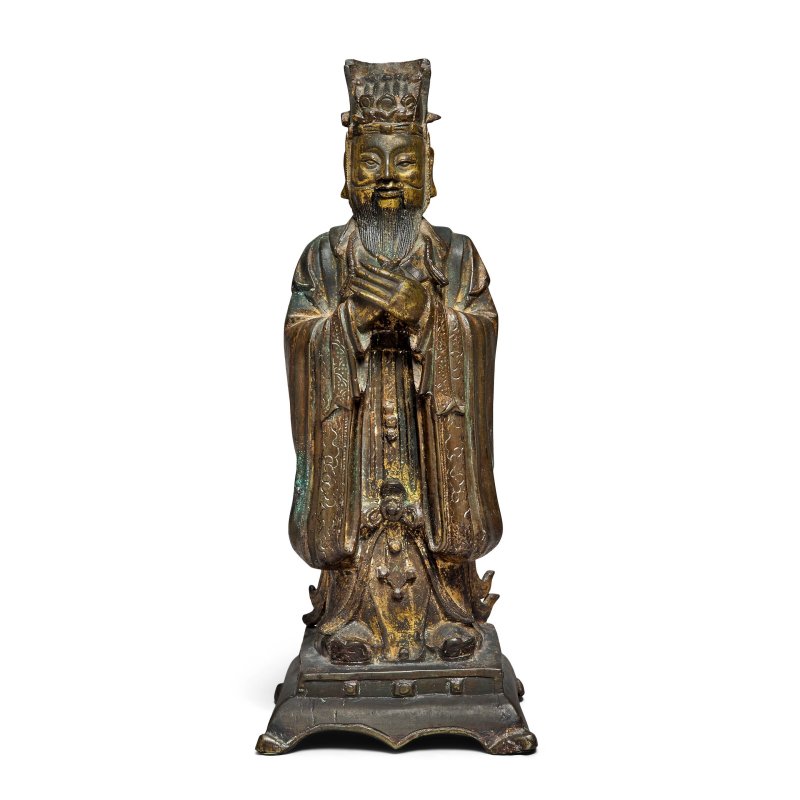 十六/十七世紀 局部鎏金仙人像 | A PARCEL-GILT BRONZE STANDING FIGURE OF A DAOIST IMMORTAL