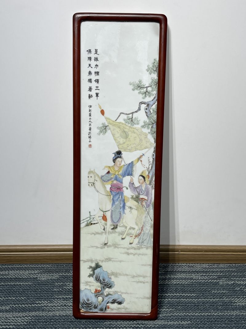民国 粉彩人物纹瓷板一对 - 图2