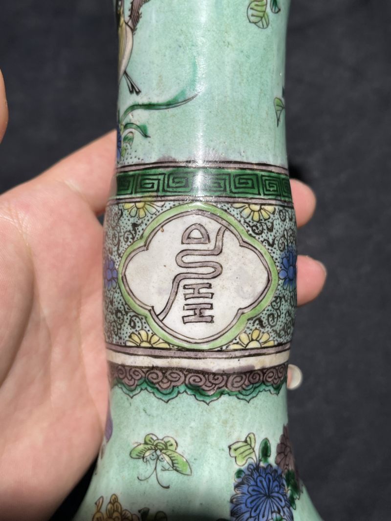 清康熙 素三彩花鸟纹小花觚 - 图5