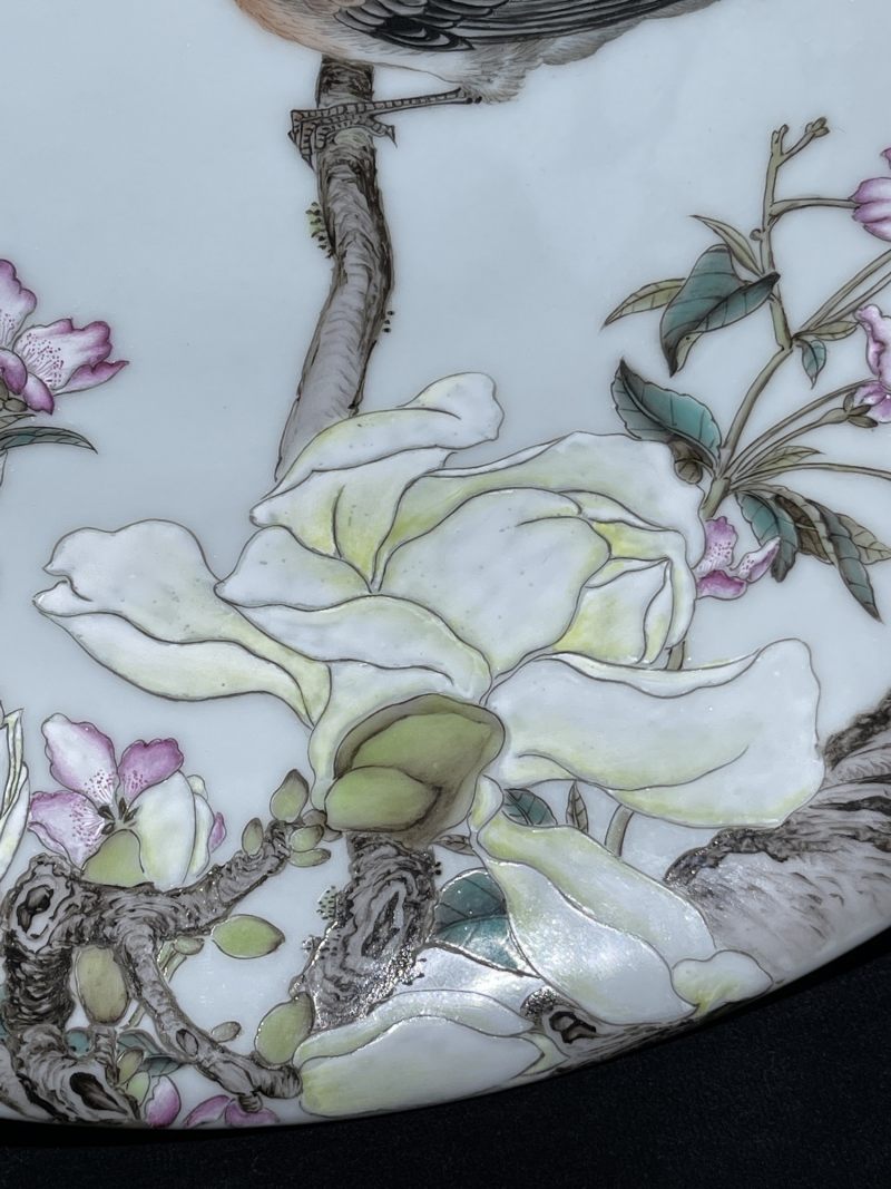 50年代 粉彩花鸟纹大盘 - 图5