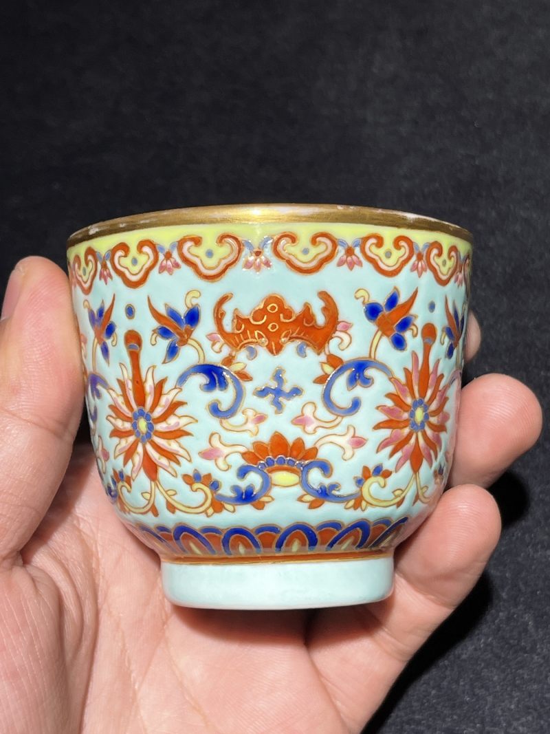 清光绪 仿景泰蓝福寿万代纹杯 - 图4