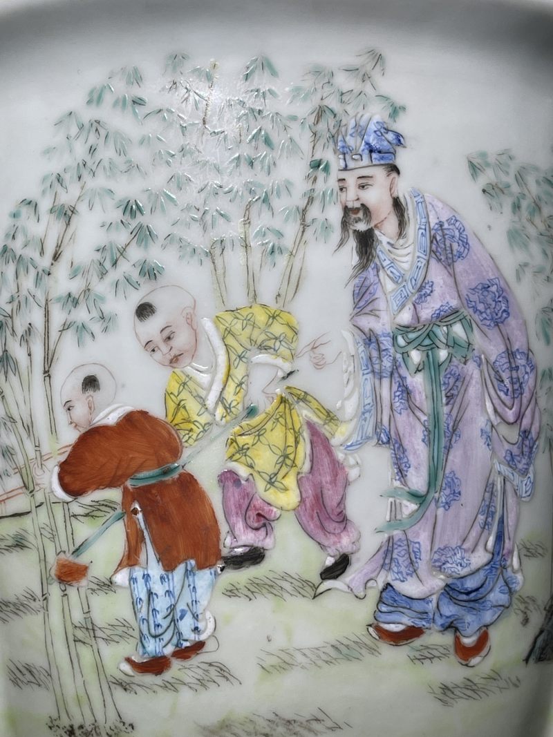 民国 粉彩人物纹花盆 - 图8
