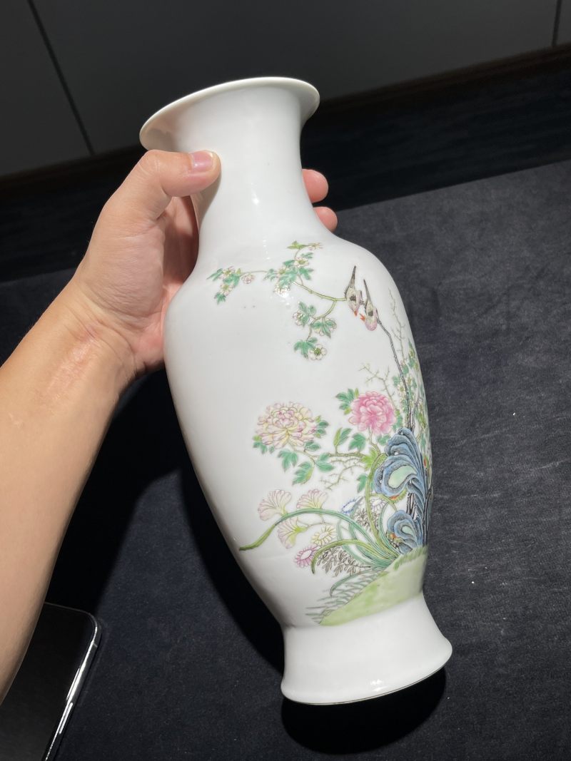 民国 粉彩花鸟纹瓶一对 - 图18