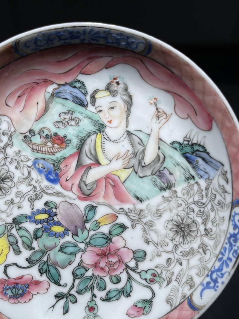 清雍正 广珐琅牧羊女图小盘一组两件 - 图4
