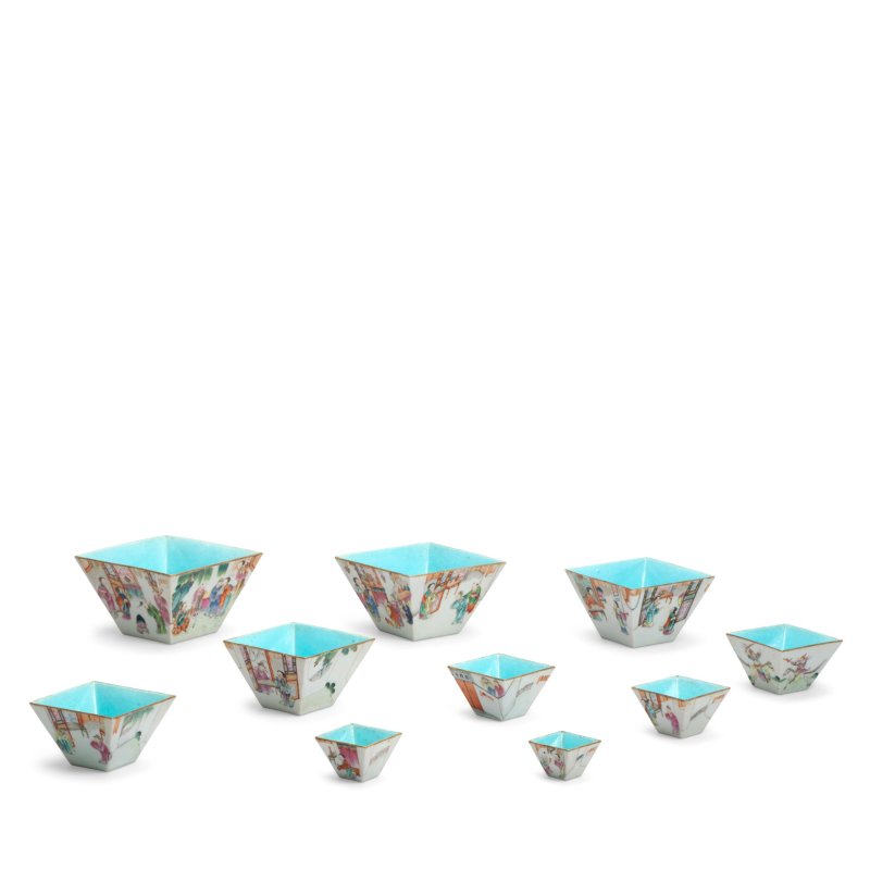 清嘉慶 粉彩西廂記人物故事圖套碗 一組十件 | A RARE SET OF TEN FAMILLE ROSE 'ROMANCE OF THE WESTERN CHAMBER' NESTING BOWLS - 图10
