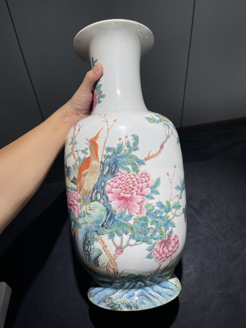 民国 粉彩花鸟纹大瓶 - 图5