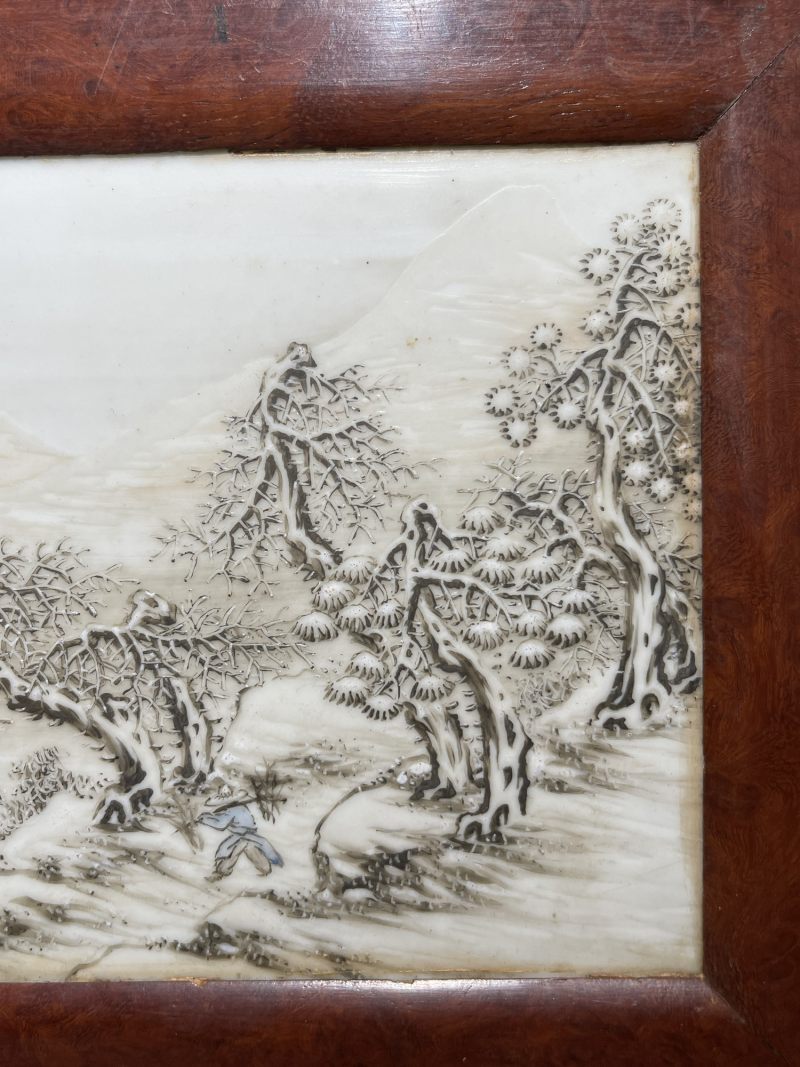 民国 粉彩雪景图瓷板一对 - 图9