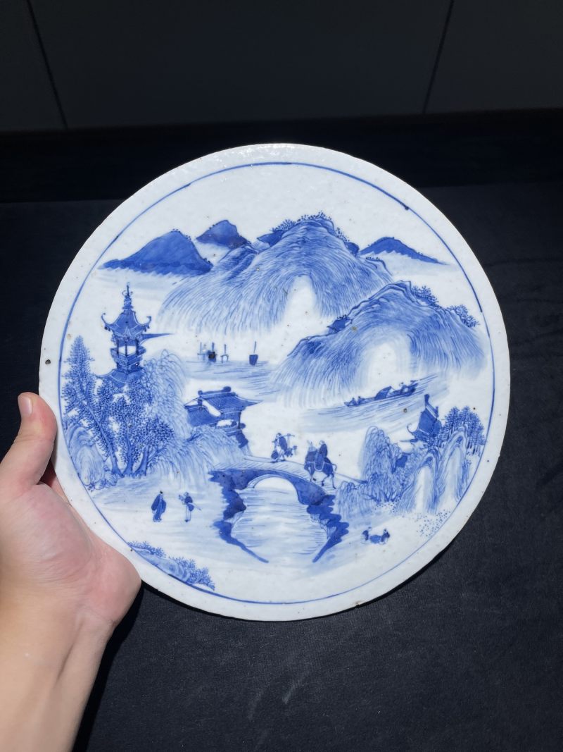 清代 青花、粉彩瓷板一组两件 - 图2