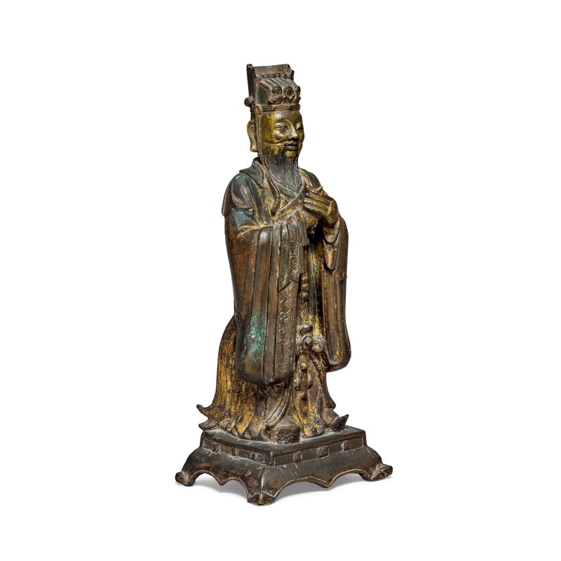 十六/十七世紀 局部鎏金仙人像 | A PARCEL-GILT BRONZE STANDING FIGURE OF A DAOIST IMMORTAL - 图2
