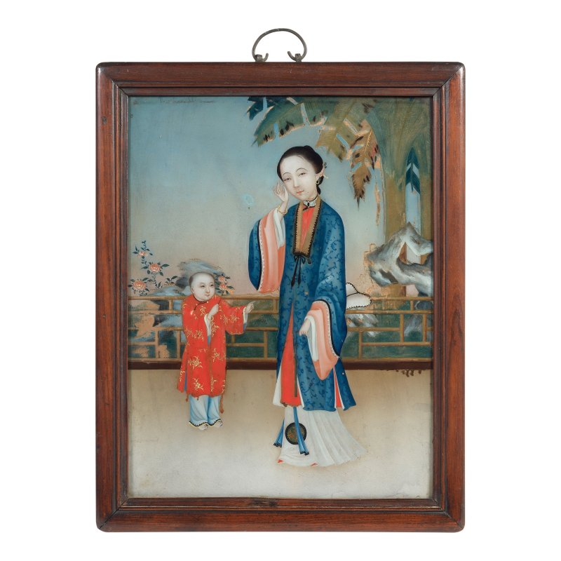 十九世紀 仕女童子玻璃畫 | A REVERSE-GLASS PAINTING - 图2