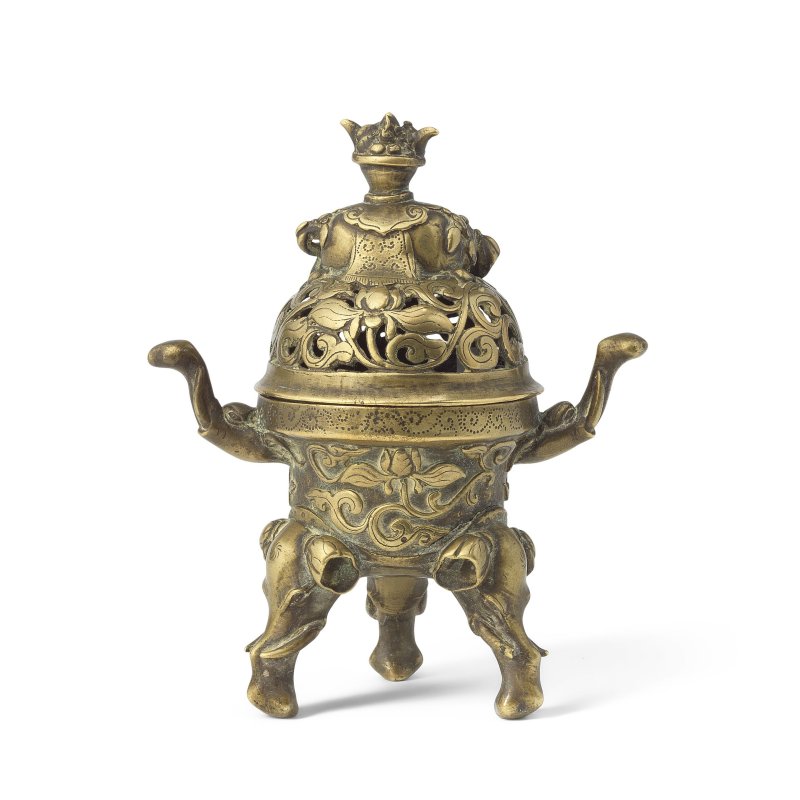 十八世紀 銅象紋香爐 | A MINIATURE BRONZE 'ELEPHANTS' INCENSE BURNER AND COVER - 图2
