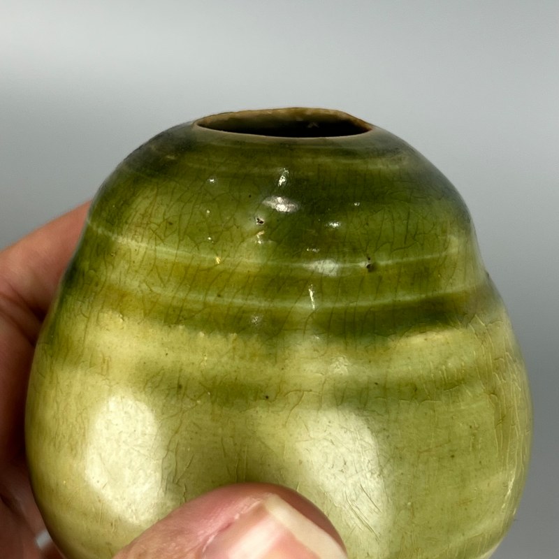 明代 绿釉茄子形香罐 - 图12