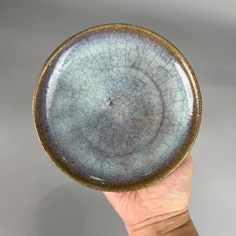 明代 钧窑天蓝釉盘 - 图4