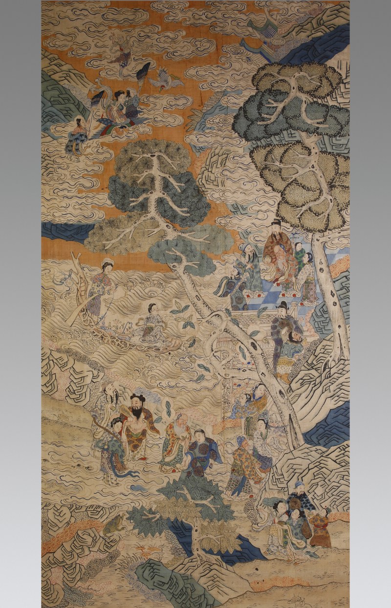 清中期 缂丝群仙祝寿图挂屏 - 图1